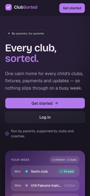 ClubSorted in a phone browser