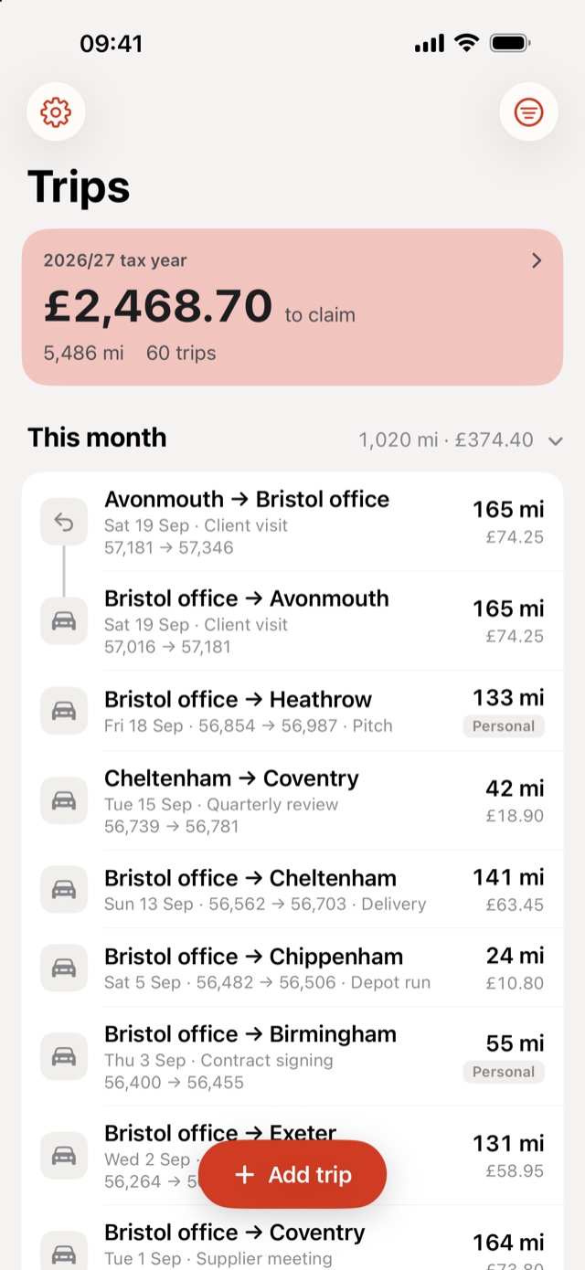 The same trips list on an iPhone