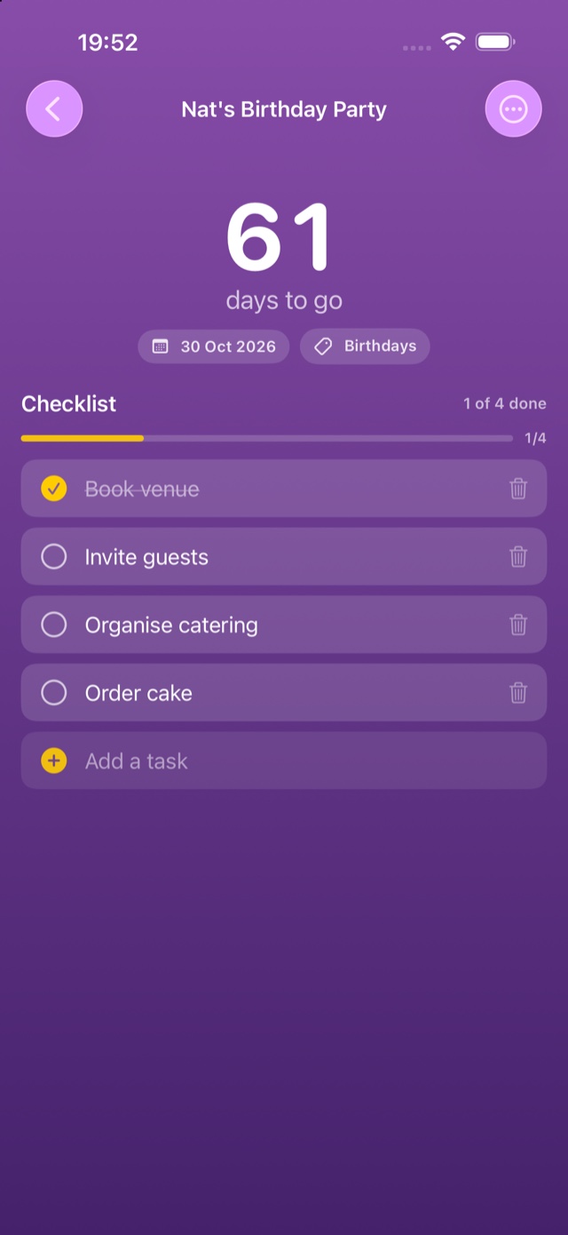 An event with its own checklist and progress