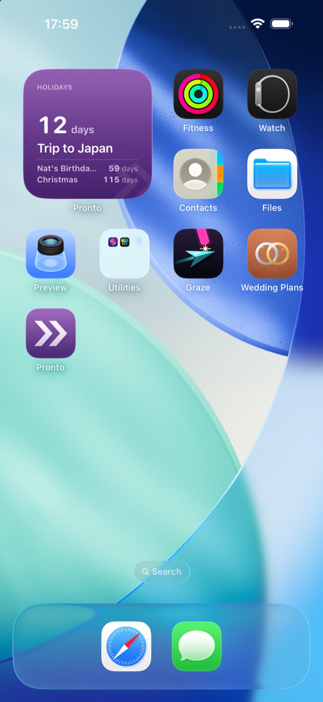 Home Screen widgets showing upcoming countdowns
