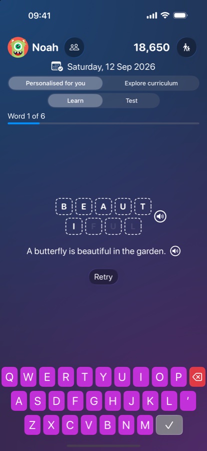 The same learning screen on an iPhone